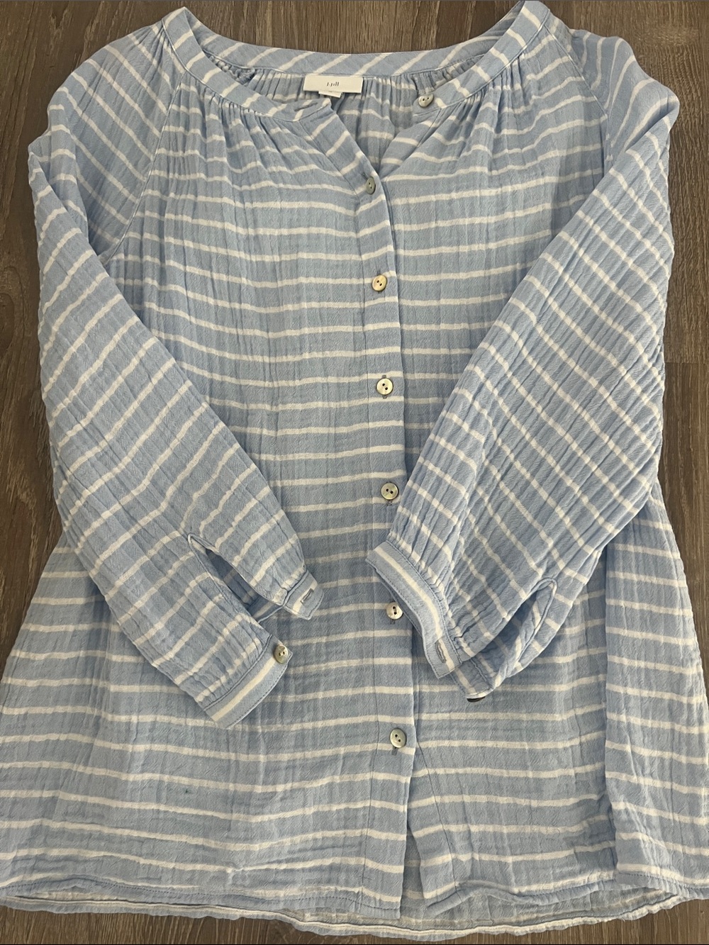 J. Jill Light Blue and White Striped Button-Down Shirt